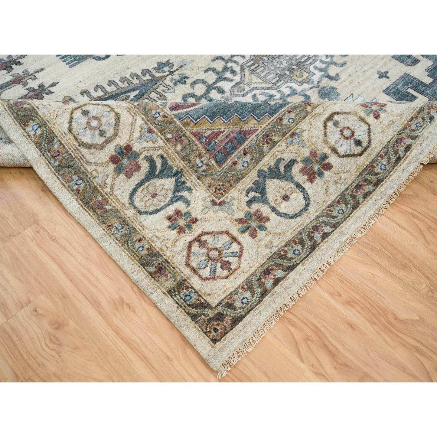 10'X14' Ivory Hand Knotted Reimagined Viss Design 100% Wool Oriental Rug