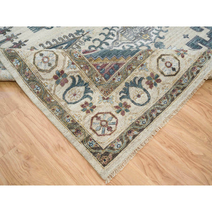 10'X14' Ivory Hand Knotted Reimagined Viss Design 100% Wool Oriental Rug