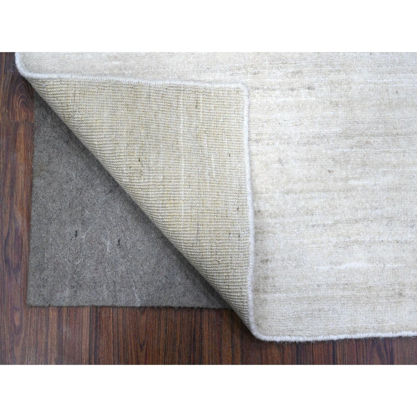 2'1"X3' Bone White Single Color Modern Peshawar Hand Knotted Wool Mat Rug