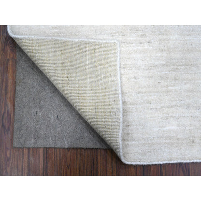 2'1"X3' Bone White Single Color Modern Peshawar Hand Knotted Wool Mat Rug