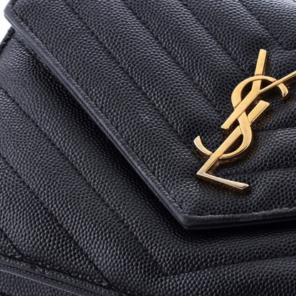 Small Saint Laurent Classic Monogram Wallet on Chain Matelasse Chevron Leather