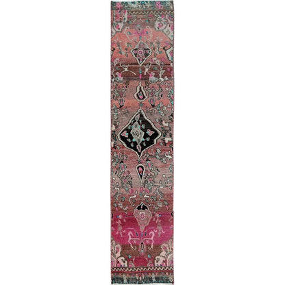 2'X9'7" Red Vintage Zoroastrian Khamadan Hand Knotted Pure Wool Runner Rug