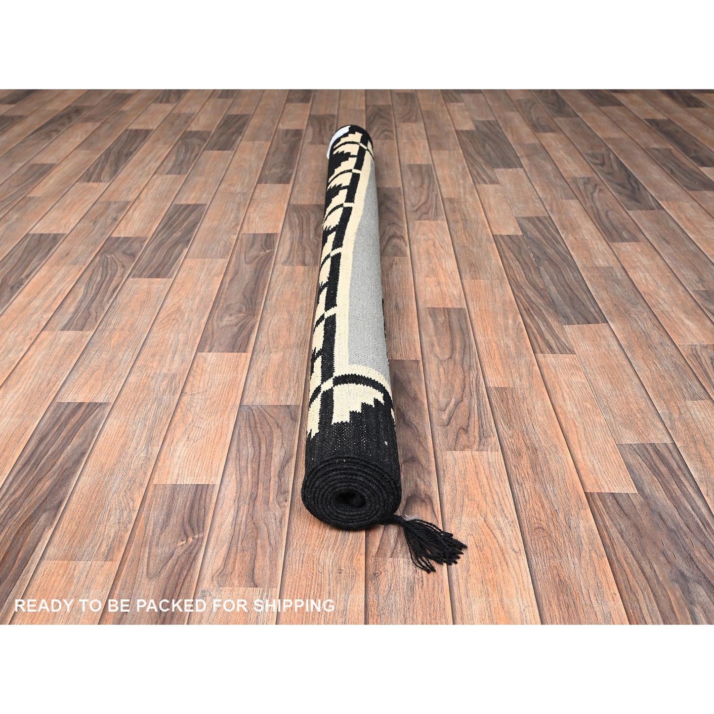 5'3"X7' Gray American Geometric Design Rug Flat Weave Hand Woven Wool