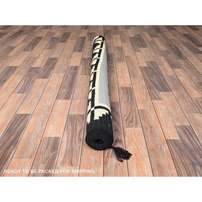 5'3"X7' Gray American Geometric Design Rug Flat Weave Hand Woven Wool