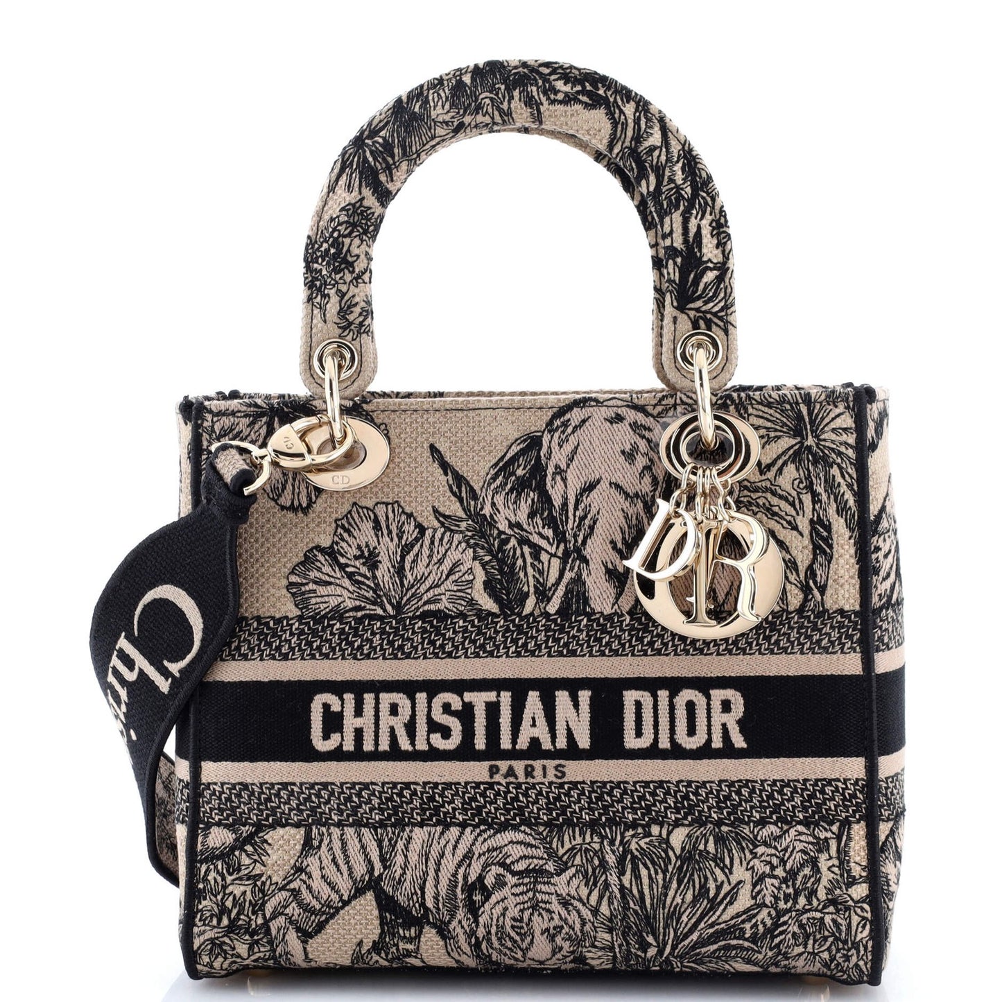 Christian Dior Lady D-Lite Bag Embroidered Canvas Medium