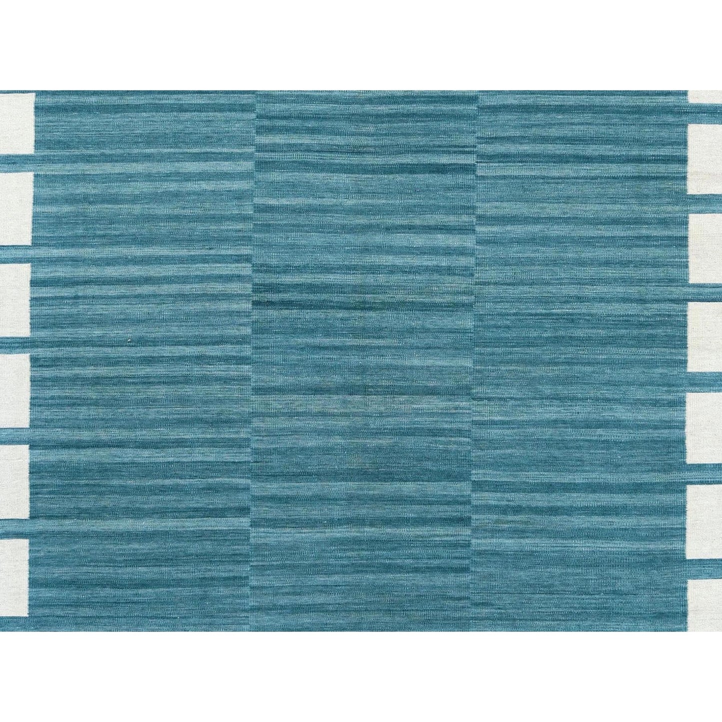 9'5"X11'9" Hand Woven Aquamarine Stripe Design Flat Weave Kilim Wool Rug