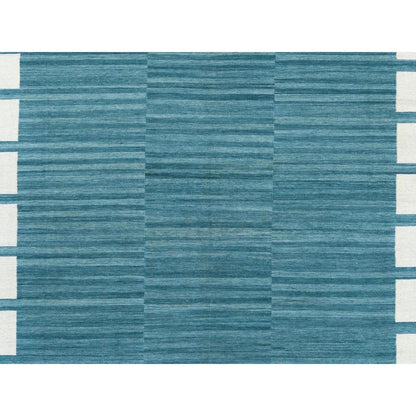 9'5"X11'9" Hand Woven Aquamarine Stripe Design Flat Weave Kilim Wool Rug