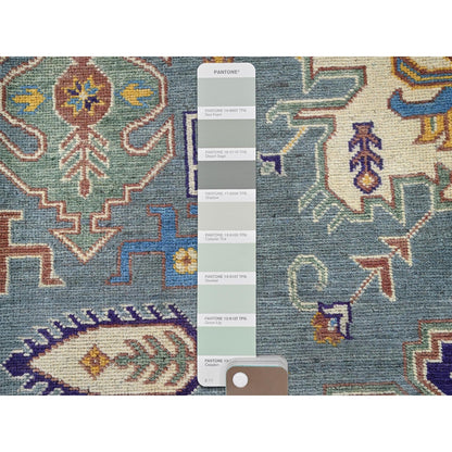 8'X10' Misty Gray Kazak With Medallions Design Hand Knotted Soft Wool Rug