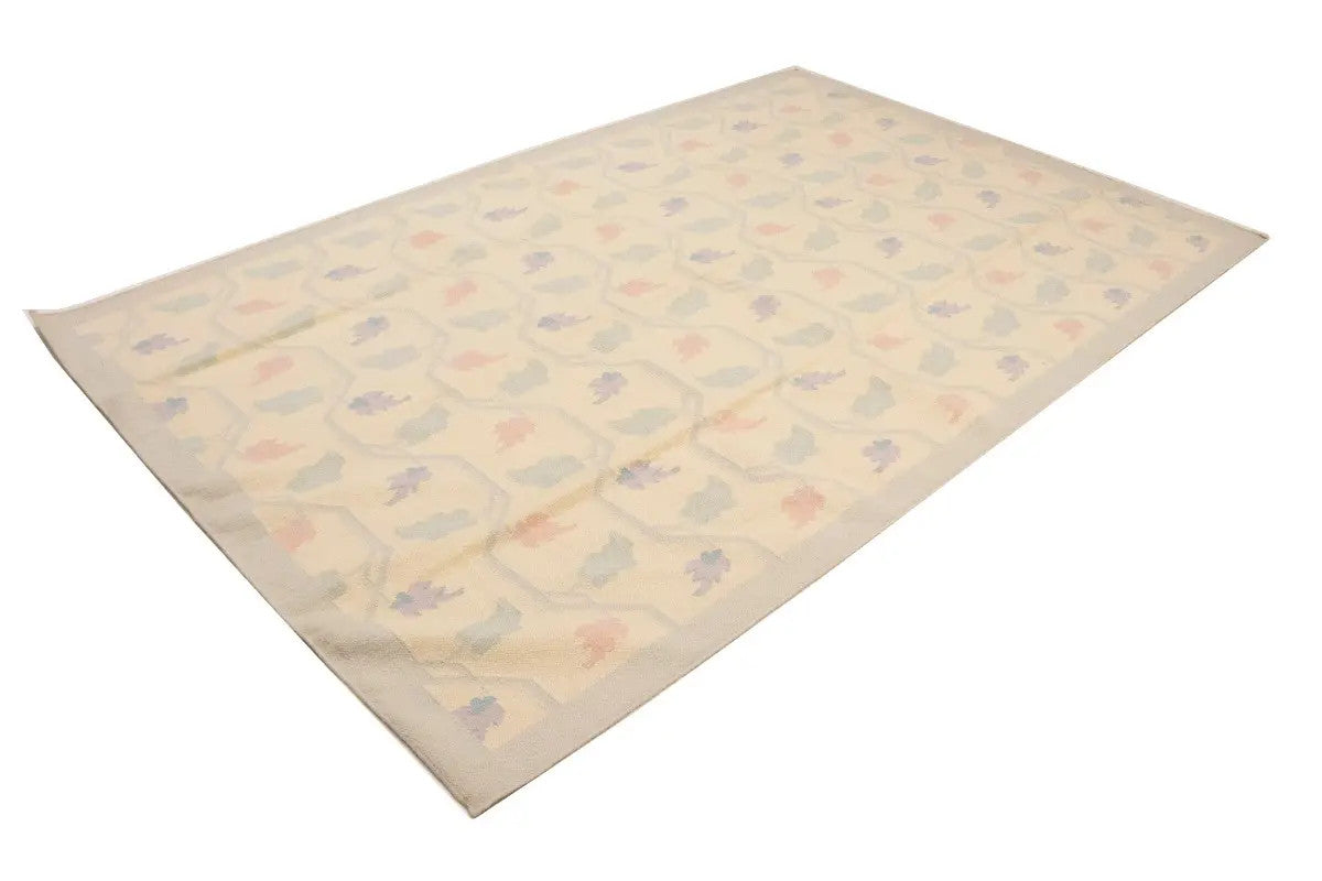 Floral design rug modern reversible oriental flat weave carpet dhurrie.
