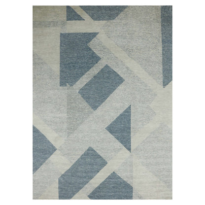 10'2"X14'2" Blue Wool Hand Knotted Geometric Art Deco Collection Rug