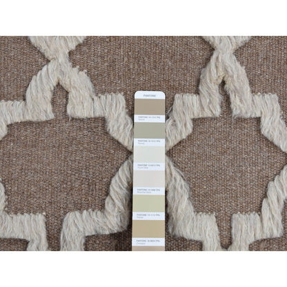 5'X7' Brown Pure Wool Hand Knotted Mixed Kilim And Piled Design Rug