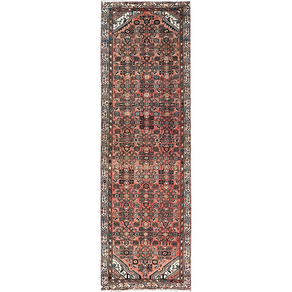Rug 3'x9'9" Red Vintage Hussainabad Herat Design Hand Knotted Wide Runner