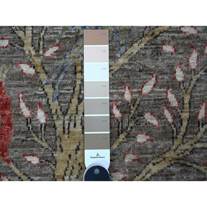 3'1"X5'1" Elephant Gray Birds Paradise Runner Hand Knotted Oriental Rug