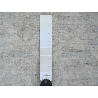 2'8"X5'6" Bone White Stone Washed Peshawar Hand Knotted Wool Runner Rug