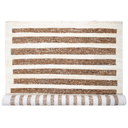 12'2"X14'10" Brown Wool Minimalist Stripe Hand Knotted Oversized Rug