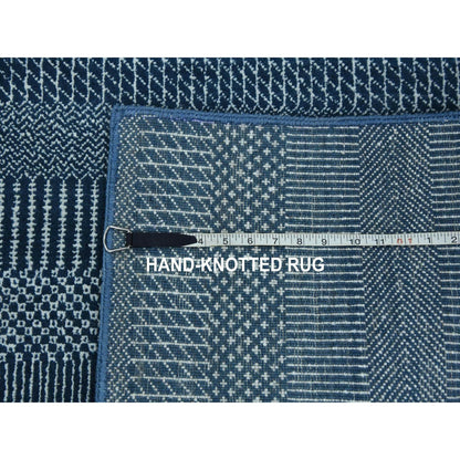 4'1"X6'1" Blue Wool And Silk Hand Knotted Modern Grass Design Gabbeh Rug