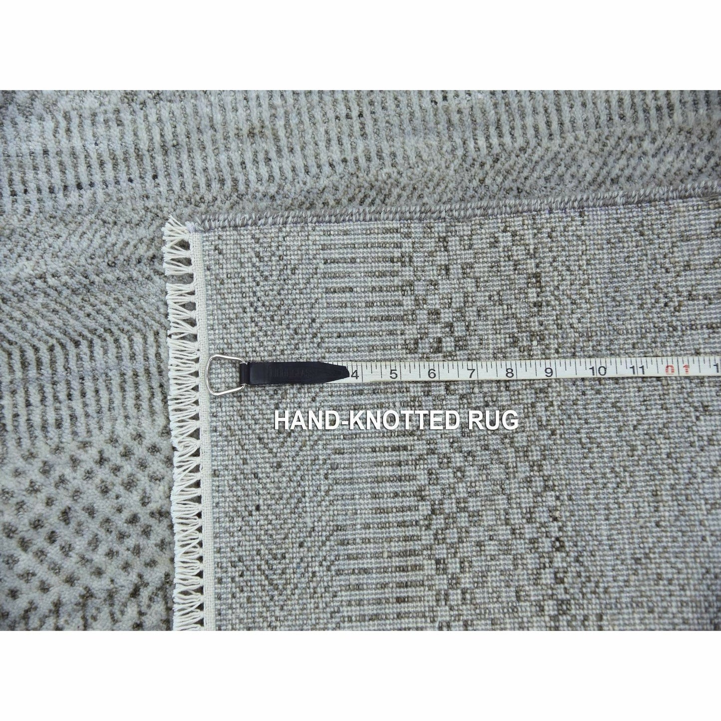 2'7"X10' Gray Wool And Silk Hand Knotted Modern Grass Design Runner Rug