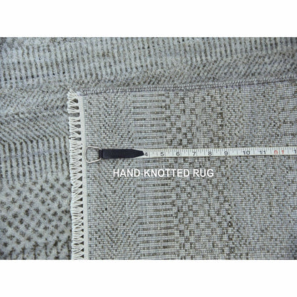 2'7"X10' Gray Wool And Silk Hand Knotted Modern Grass Design Runner Rug