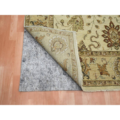6'5"X8'1" Ivory Hand Knotted Leaf Pattern Agra Ziegler Design Wool Rug