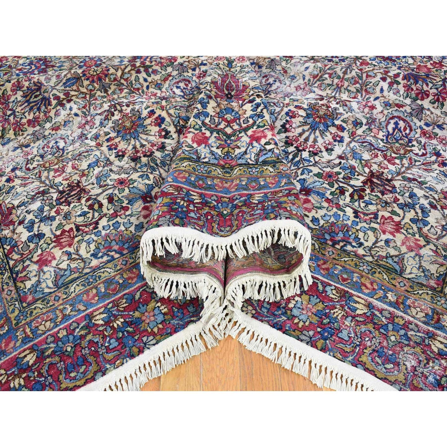 8'9"X11'3" Beige Antique Farsian Karman Distressed Hand Knotted Wool Rug