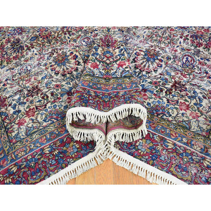 8'9"X11'3" Beige Antique Farsian Karman Distressed Hand Knotted Wool Rug