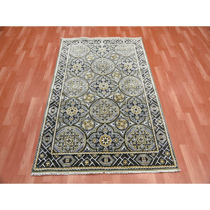 4'X6'2" Taupe-Brown Silk Mughal Inspired Hand-Knotted Textured Wool Rug