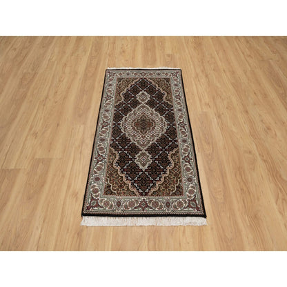 2'5"X4'8" Black Tebraz Mahi With Medallion Design Rug Wool Hand Knotted