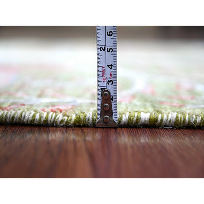 2'7"X8'1" Green Hand Knotted Rug Birds Of Paradise Design Soft Wool Runner