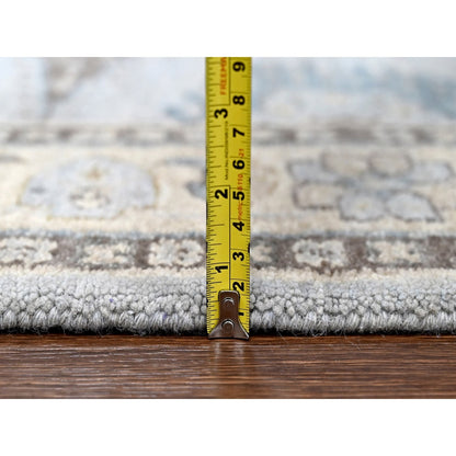 4'1"X6' Gray Village Inspired Geometric Design Pure Wool Hand Knotted Rug