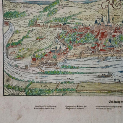 Sebastian Munster Trier Map 1598 Hand-Colored Woodcut Original Cosmographia