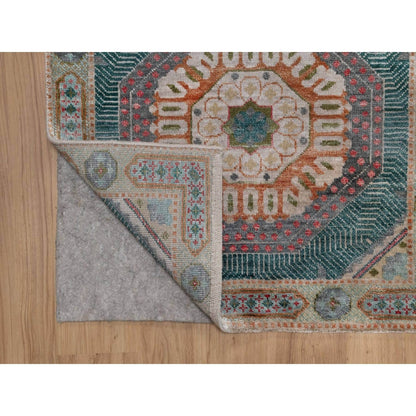 2'7"X10' Khaki Brown Hand Knotted Rug Mamluk Design Wool And Silk Runner