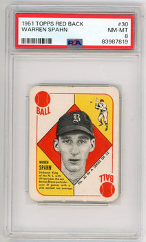 Warren Spahn 1951 Topps Red Back #30 Psa 8