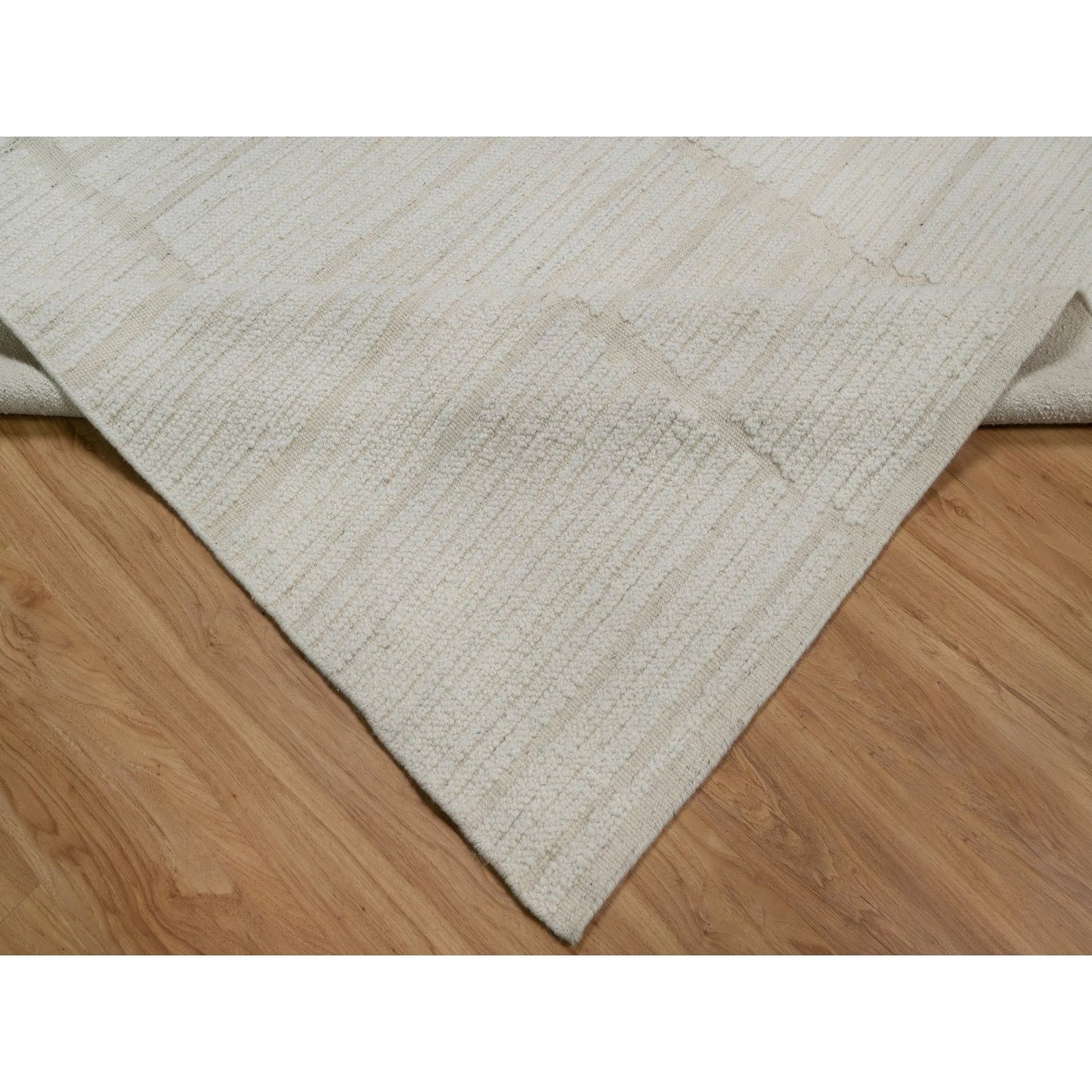 9'X12' Ivory Flat Weave With Pile Undyed Natural Wool Hand Woven Rug
