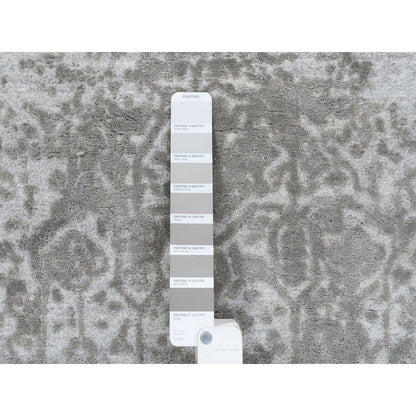 2'7"x7'9" Wool and Pure Silk Hand Knotted Gray Broken Farsian Runner Rug