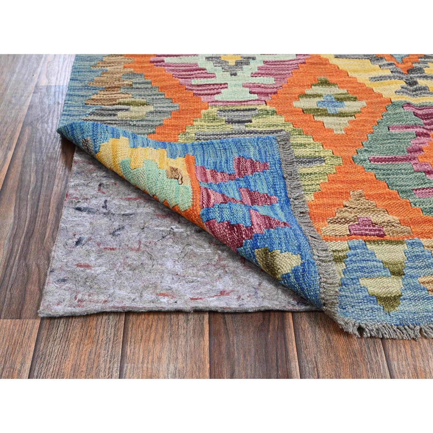 4'X5'9" Colorful Geometric Afghan Kilim All Wool Flat Weave Hand Woven Rug