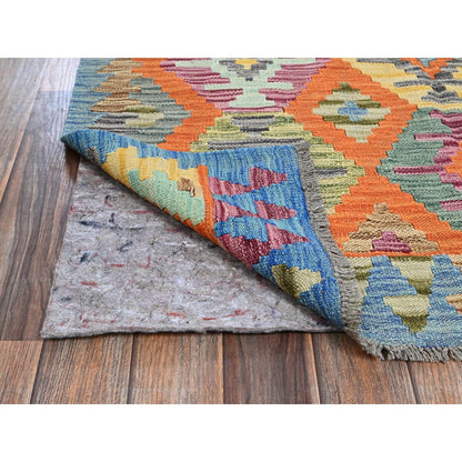 4'X5'9" Colorful Geometric Afghan Kilim All Wool Flat Weave Hand Woven Rug
