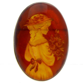 Amber Amber Shell Intaglio Pendant top K18 Yellow