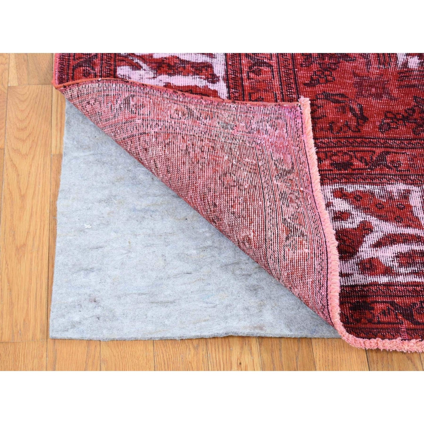8'7"X10'8" Red Overdyed Pure Wool Zoroastrian Tebraz Hand Knotted Rug