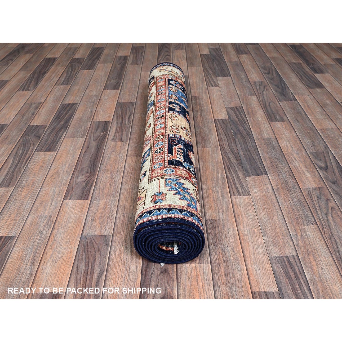 4'X9'9" Midnight Blue Large Paisley Design Wool Hand Knotted Runner Rug