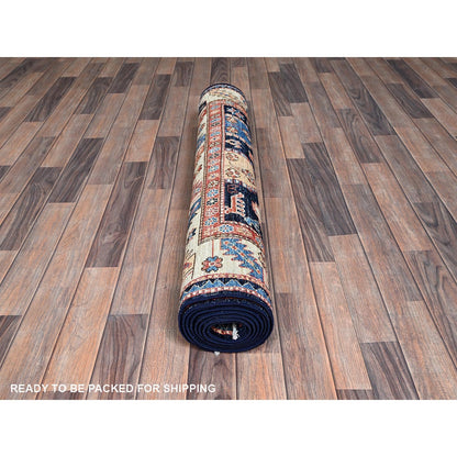 4'X9'9" Midnight Blue Large Paisley Design Wool Hand Knotted Runner Rug