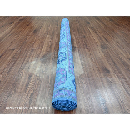 5'9"X8'7" Blue Overdyed Kazak Geometric Design Pure Wool Hand Knotted Rug