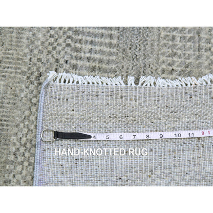 3'X5'3" Perfect Gray Undyed Wool Modern Grass Design Hand Knotted Rug