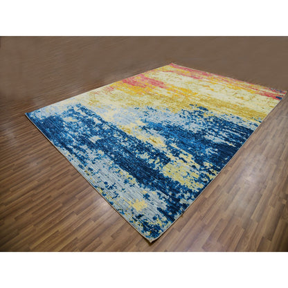 10'3"X13'9" Ivory Colorful Modern Abstract Design Wool Hand Knotted Rug