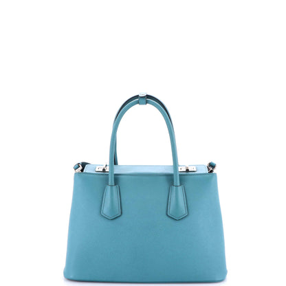 Prada Turnlock Cuir Twin Tote Saffiano Leather Small