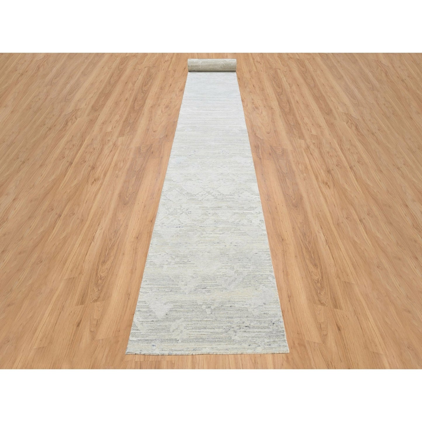 2'7"X24'3" Gray Modern Hand Knotted Hand Spun Natural Wool Xl Runner Rug