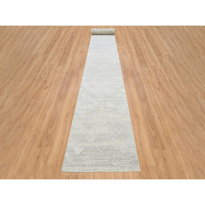 2'7"X24'3" Gray Modern Hand Knotted Hand Spun Natural Wool Xl Runner Rug