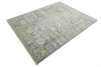 Hand-Knotted Gray Floral Chobi Oriental Rug