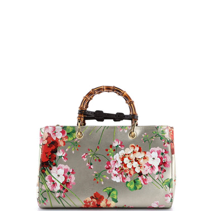 Gucci Bamboo Shopper Tote Blooms Print Leather Medium