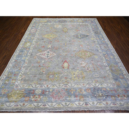 8'1"X9'10" Cloud Gray Afghan Angora Oushak Soft Wool Hand Knotted Rug