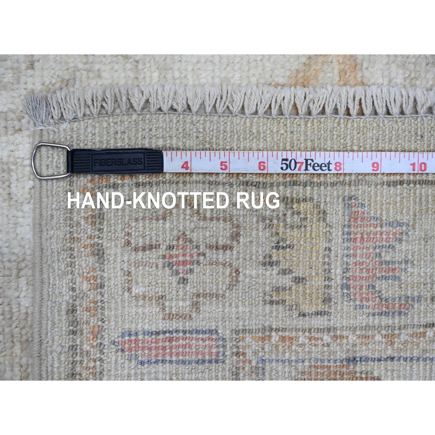 2'10"X10' Gray Hand Knotted Angora Oushak Leaf Design All Wool Runner Rug